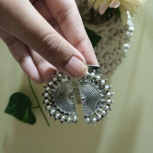 Oxidized Silver Half-Moon Stud Earrings