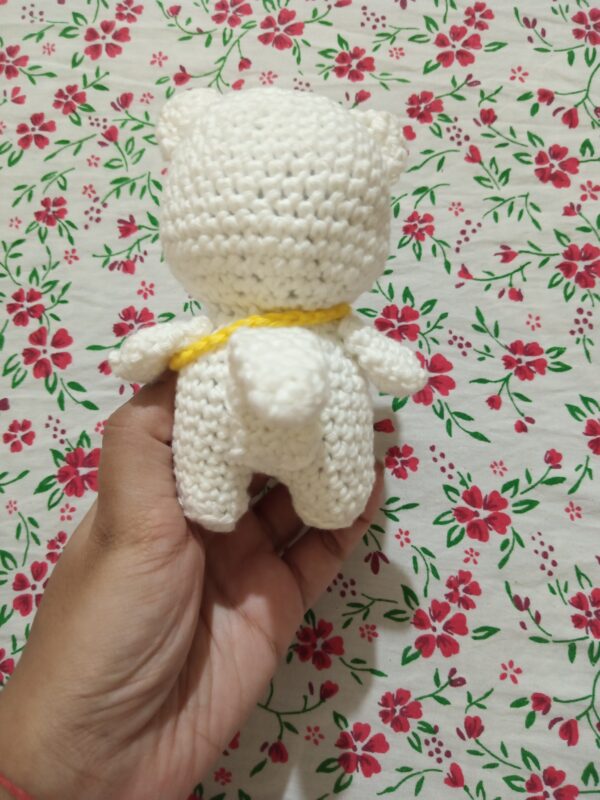 Handmade Crochet Animal Plush with Yellow Bag - Image 2