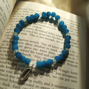 Blue Beaded Bracelet with Silver Cowrie Shell Charm